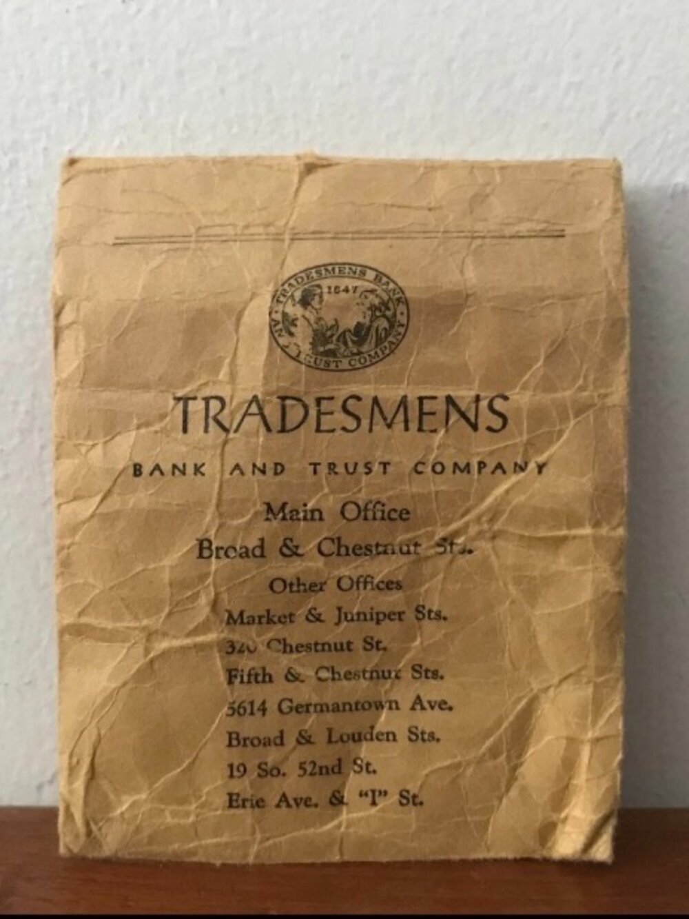 Vintage 1907 Tradesmens Bank And Trust Company Coin / Money Pouch Envelope
